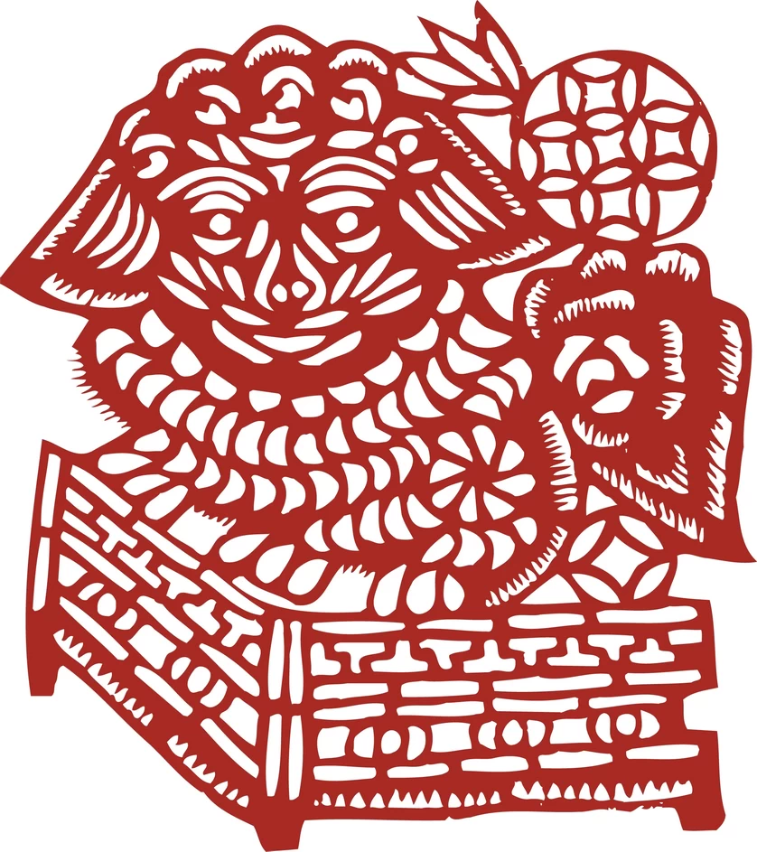 中国风中式传统喜庆民俗人物动物窗花剪纸插画边框AI矢量PNG素材【1478】